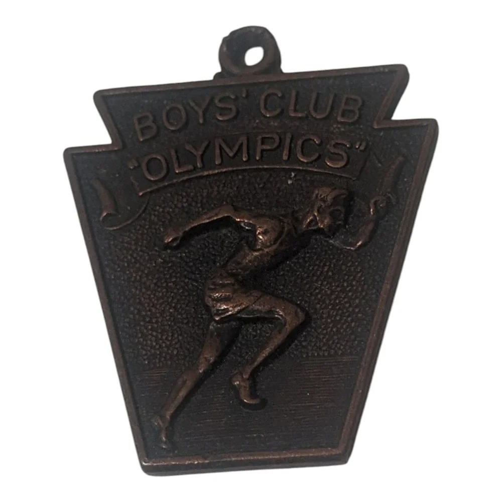 Vintage Boys' Club Olympics‎ Medal Bronze Tone Runner Sports Pendant